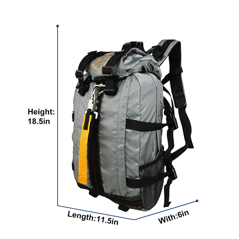 Side view of the Dino Trail Pro Pack in gray color, displaying the dimensions of the pack for size reference.