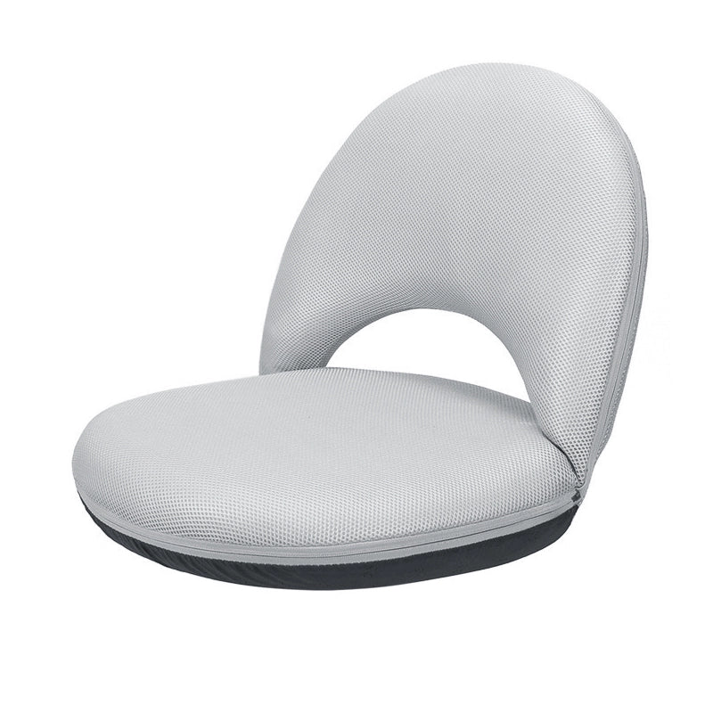 The ZenFlex Chair in a soothing light gray color, showcasing a sleek and modern design. The chair is crafted with ergonomic contours and an adjustable backrest for enhanced comfort and support.